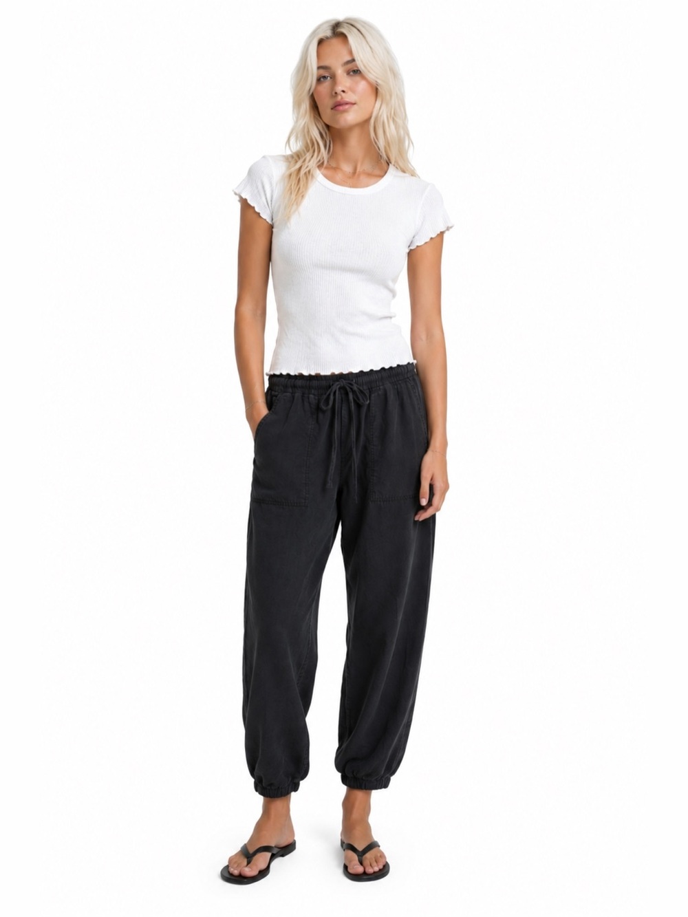 CJLA Black Drawstring Jogger Style Everyday Pants